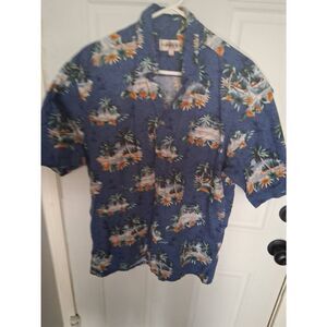 Campia Moda 100% cotton blue Hawaiian button down shirt large short sleeve Used